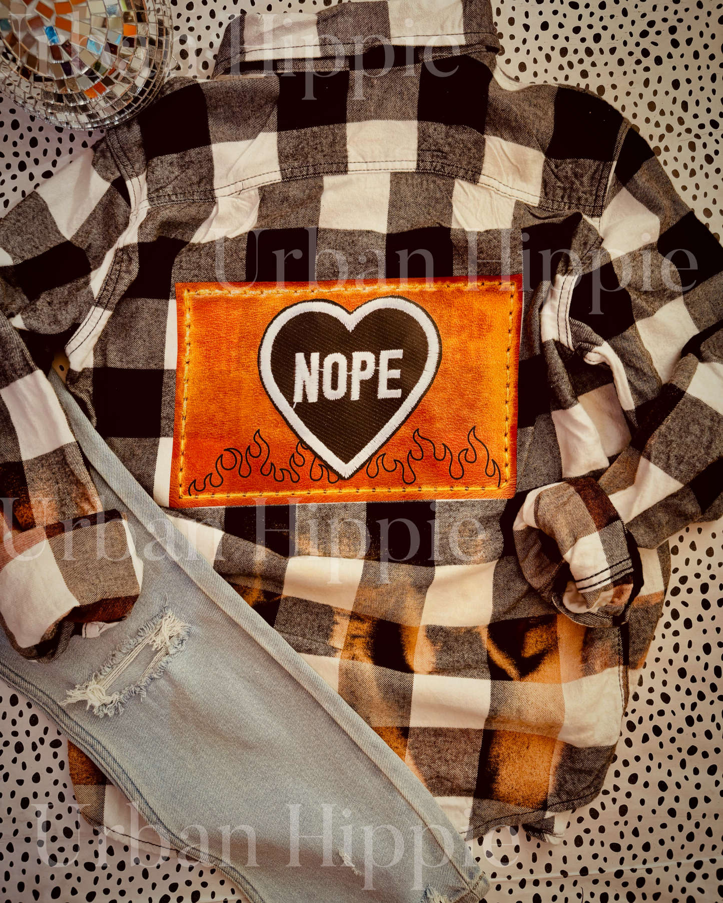 NOPE 🖤- Hand Bleached Flannel faux leather patch